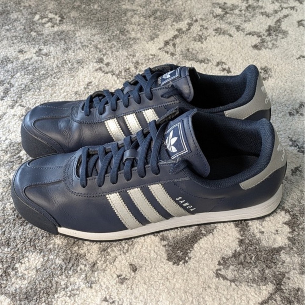 Adidas Samoa Navy Silver Men's Athletic Lifestyle Sneakers Shoes Size 9.5‎ - Picture 2 of 8